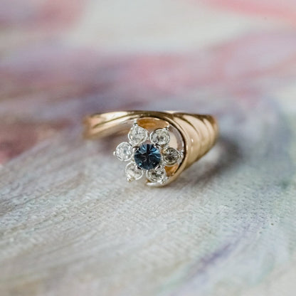 Vintage Ring 1980's Ring Sapphire and Clear Swarovski Crystal 18k Gold Antique Womans Jewelry R2704 by PVD Vintage Jewelry - I Bought a Yard Sale