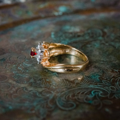 Vintage Ring 1980's Ring Sapphire and Clear Swarovski Crystal 18k Gold Antique Womans Jewelry R2704 by PVD Vintage Jewelry - I Bought a Yard Sale