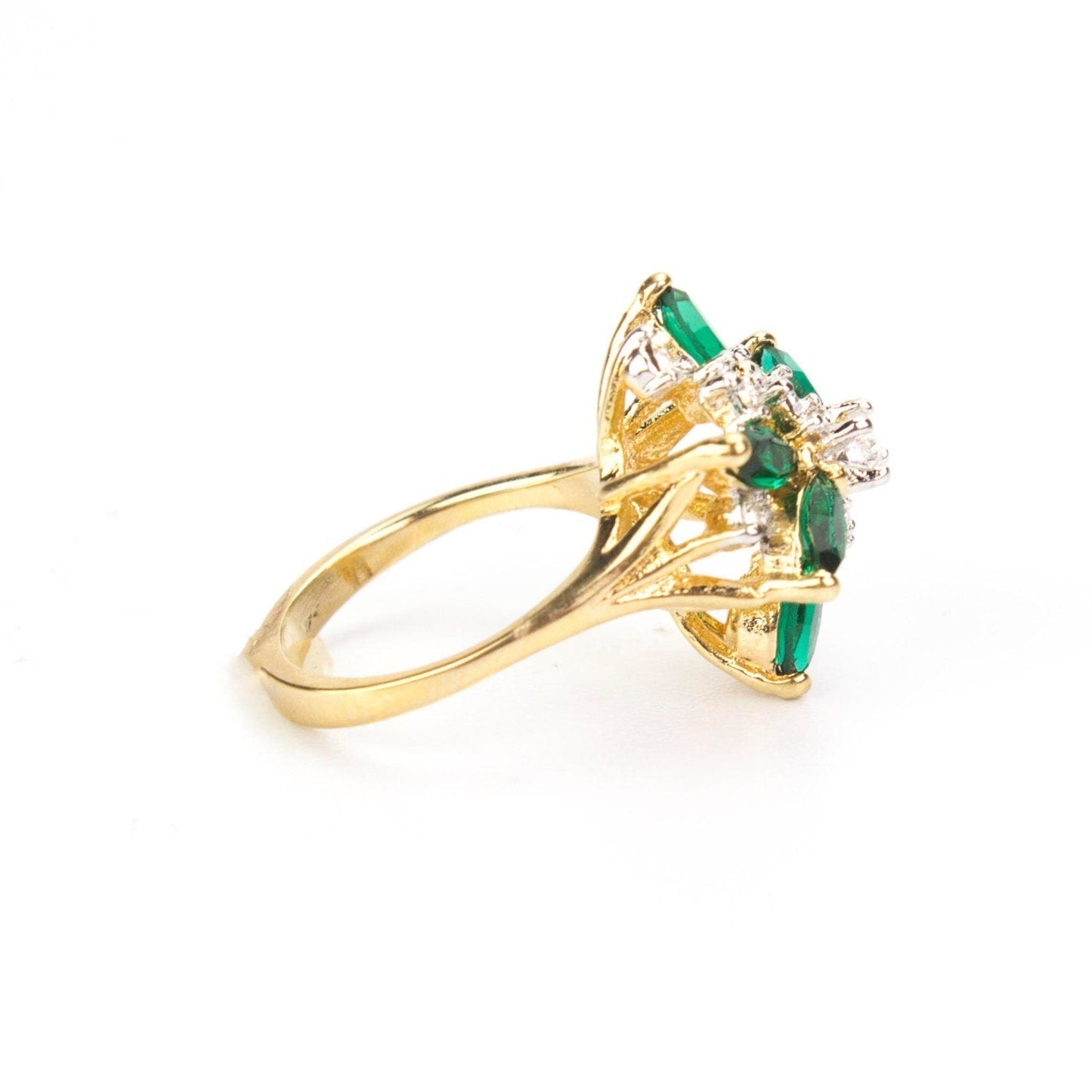 Vintage Ring Aquamarine and Clear Swarovski Crystals 18k White Gold Unique Cluster Antique Womans R1863 - AQW Size: 4 by PVD Vintage Jewelry - I Bought a Yard Sale