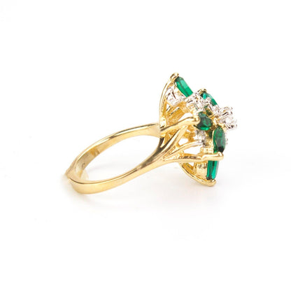 Vintage Ring Aquamarine and Clear Swarovski Crystals 18k White Gold Unique Cluster Antique Womans R1863 - AQW Size: 4 by PVD Vintage Jewelry - I Bought a Yard Sale