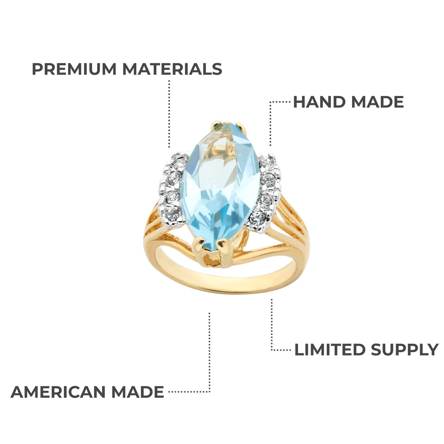 Vintage Ring Aquamarine Marquise Crystal 18k Gold Antique Womans Jewelry Handmade Rings by PVD Vintage Jewelry - I Bought a Yard Sale