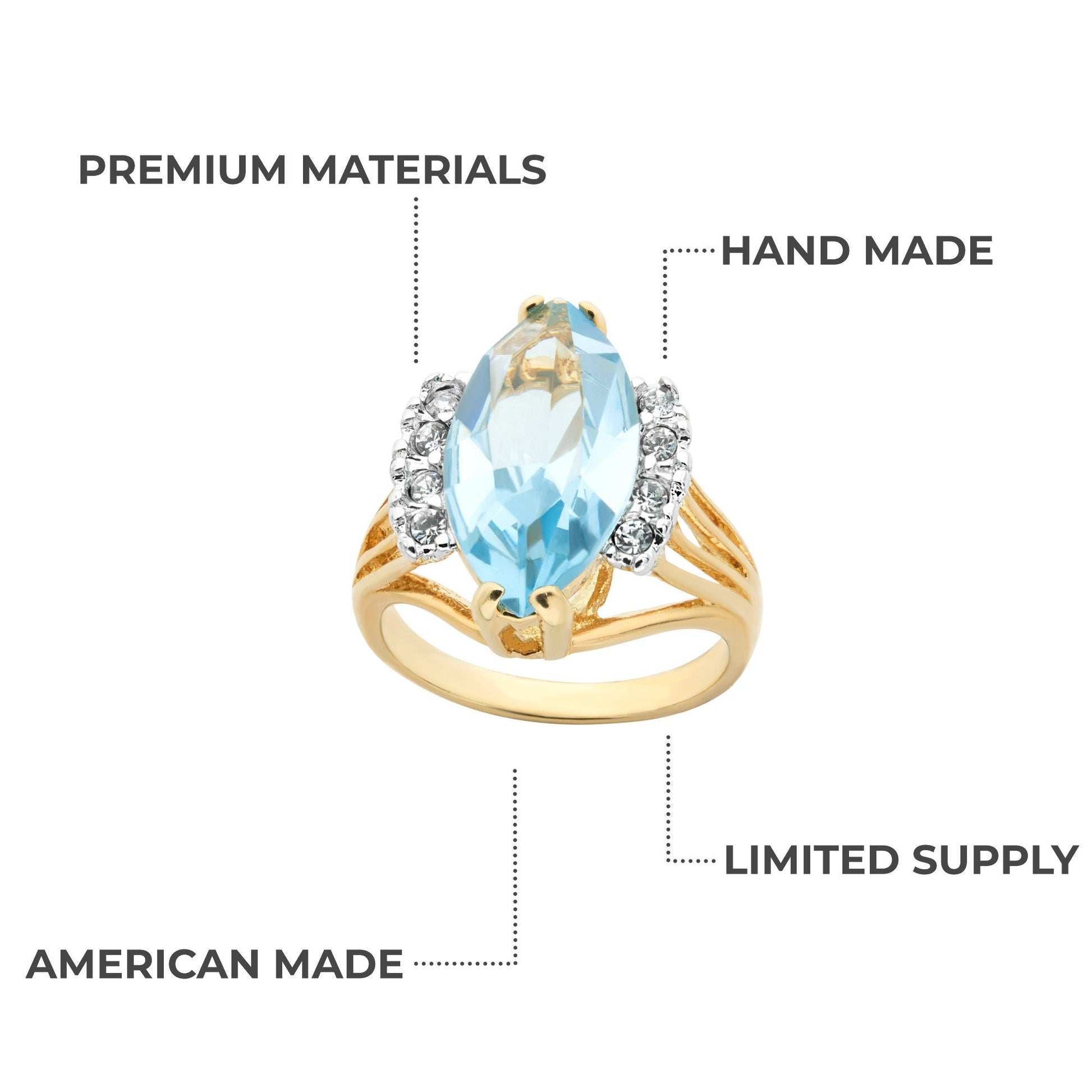 Vintage Ring Aquamarine Marquise Crystal 18k Gold Antique Womans Jewelry Handmade Rings by PVD Vintage Jewelry - I Bought a Yard Sale