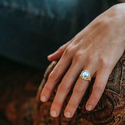 Vintage Ring Aquamarine Marquise Crystal 18k Gold Antique Womans Jewelry Handmade Rings by PVD Vintage Jewelry - I Bought a Yard Sale