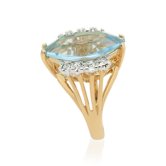 Vintage Ring Aquamarine Marquise Crystal 18k Gold Antique Womans Jewelry Handmade Rings by PVD Vintage Jewelry - I Bought a Yard Sale