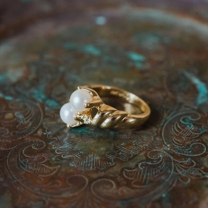 Vintage Ring Black and White Pearl with Crystal Ring 18k Gold Antique Womans Jewlery Handmade Size Rings R3326 by PVD Vintage Jewelry - I Bought a Yard Sale