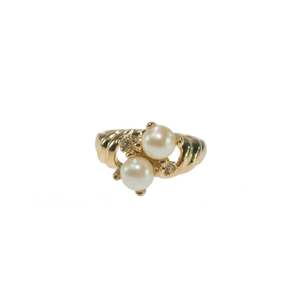 Vintage Ring Black and White Pearl with Crystal Ring 18k Gold Antique Womans Jewlery Handmade Size Rings R3326 by PVD Vintage Jewelry - I Bought a Yard Sale