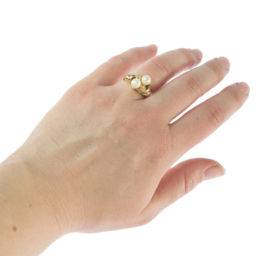 Vintage Ring Black and White Pearl with Crystal Ring 18k Gold Antique Womans Jewlery Handmade Size Rings R3326 by PVD Vintage Jewelry - I Bought a Yard Sale