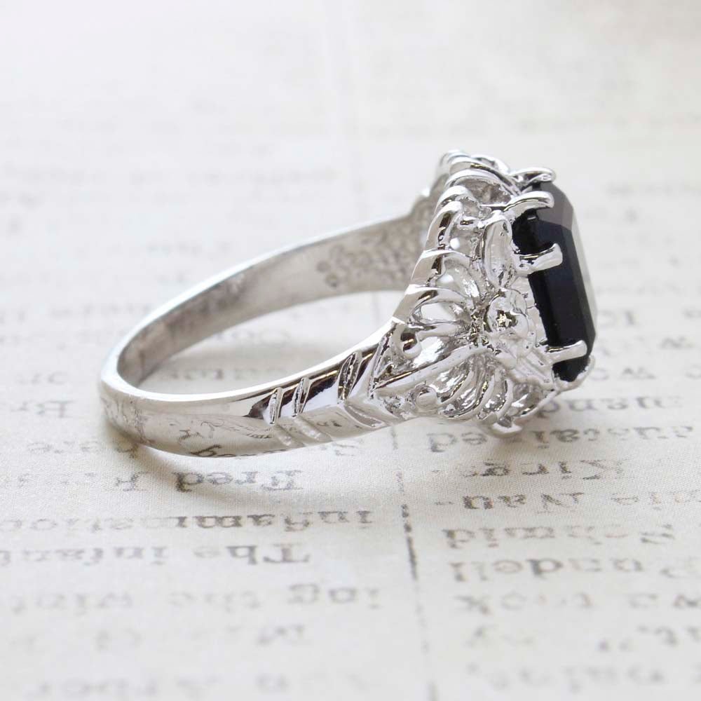 Vintage Ring Emerald Cut Emerald Austrian Crystal 18kt Antiqued Yellow Gold Plated Filligree Ring by PVD Vintage Jewelry - I Bought a Yard Sale