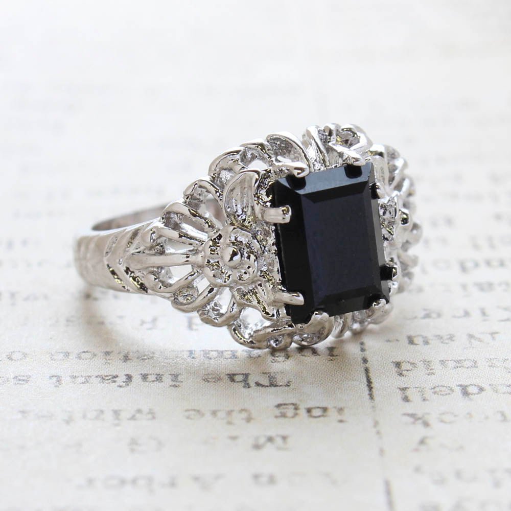 Vintage Ring Emerald Cut Emerald Austrian Crystal 18kt Antiqued Yellow Gold Plated Filligree Ring by PVD Vintage Jewelry - I Bought a Yard Sale