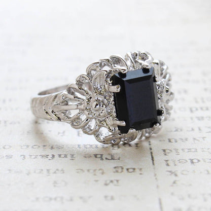 Vintage Ring Emerald Cut Emerald Austrian Crystal 18kt Antiqued Yellow Gold Plated Filligree Ring by PVD Vintage Jewelry - I Bought a Yard Sale