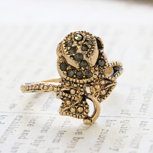 Vintage Ring Genuine Marcasite Rose Antique 18k Gold by PVD Vintage Jewelry - I Bought a Yard Sale