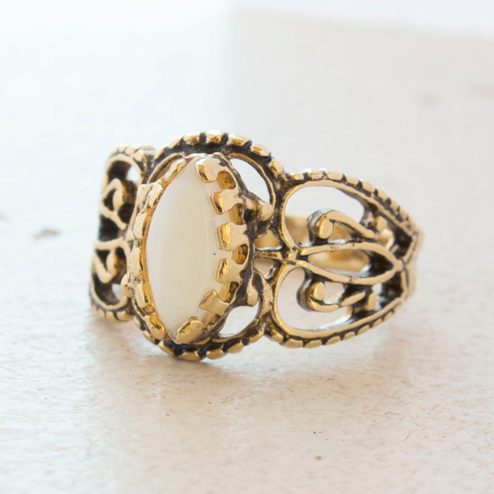 Vintage Ring Genuine Opal Cocktail Ring Antiqued 18kt Yellow Gold Electroplated Made in the USA by PVD Vintage Jewelry - I Bought a Yard Sale