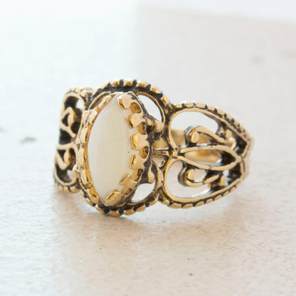 Vintage Ring Genuine Opal Cocktail Ring Antiqued 18kt Yellow Gold Electroplated Made in the USA by PVD Vintage Jewelry - I Bought a Yard Sale