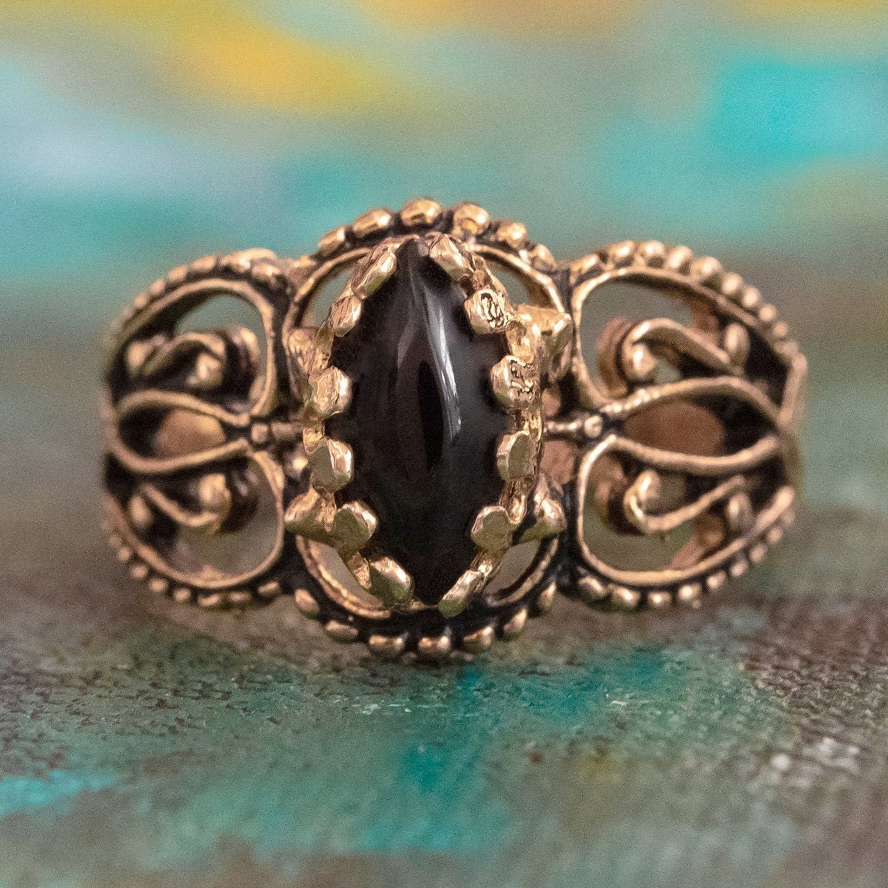 Vintage Ring Genuine Opal Cocktail Ring Antiqued 18kt Yellow Gold Electroplated Made in the USA by PVD Vintage Jewelry - I Bought a Yard Sale