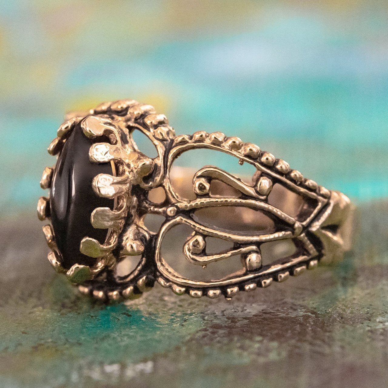 Vintage Ring Genuine Opal Cocktail Ring Antiqued 18kt Yellow Gold Electroplated Made in the USA by PVD Vintage Jewelry - I Bought a Yard Sale