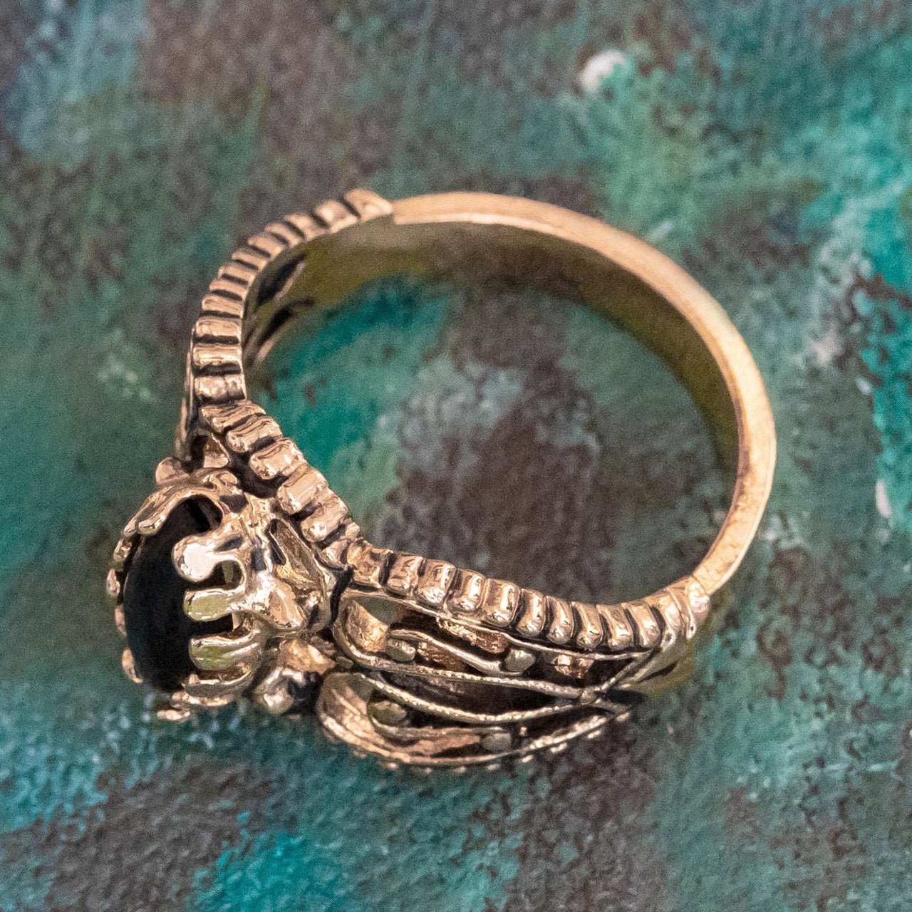 Vintage Ring Genuine Opal Cocktail Ring Antiqued 18kt Yellow Gold Electroplated Made in the USA by PVD Vintage Jewelry - I Bought a Yard Sale