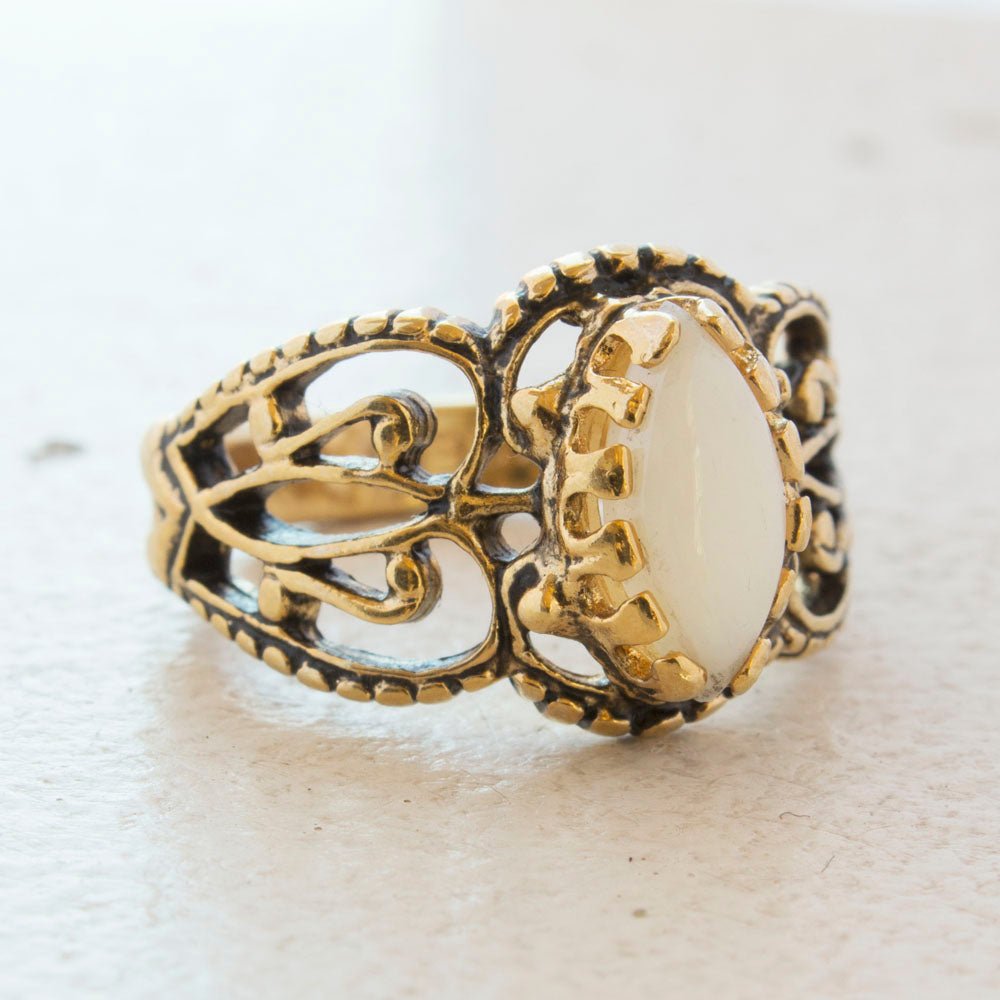 Vintage Ring Genuine Opal Cocktail Ring Antiqued 18kt Yellow Gold Electroplated Made in the USA by PVD Vintage Jewelry - I Bought a Yard Sale