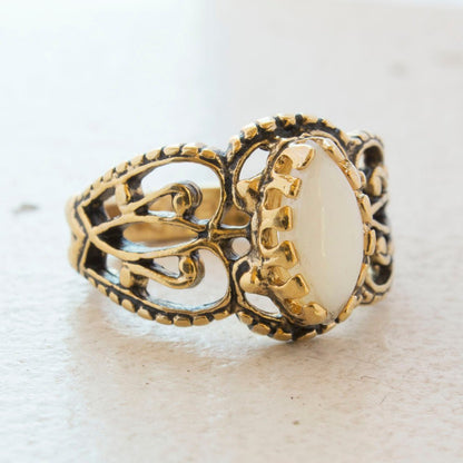 Vintage Ring Genuine Opal Cocktail Ring Antiqued 18kt Yellow Gold Electroplated Made in the USA by PVD Vintage Jewelry - I Bought a Yard Sale