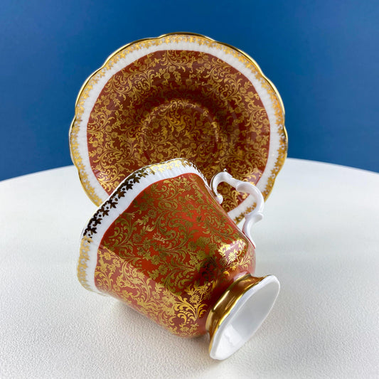 Vintage Royal Albert Brown & Gold Tea Coffee Cup and Saucer. All Over Flower Motif. Gold Leaf Border. Buckingham Series. Hosting Essentials - I Bought a Yard Sale