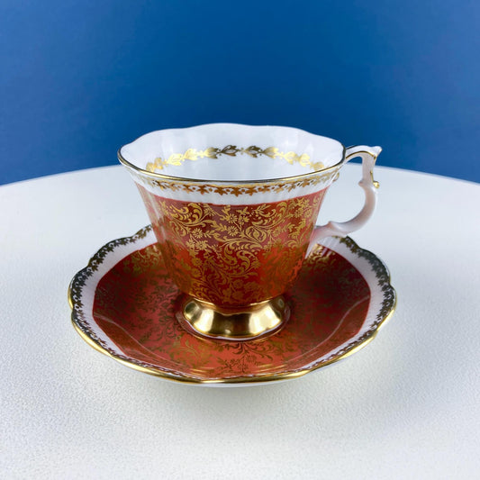 Vintage Royal Albert Brown & Gold Tea Coffee Cup and Saucer. All Over Flower Motif. Gold Leaf Border. Buckingham Series. Hosting Essentials - I Bought a Yard Sale