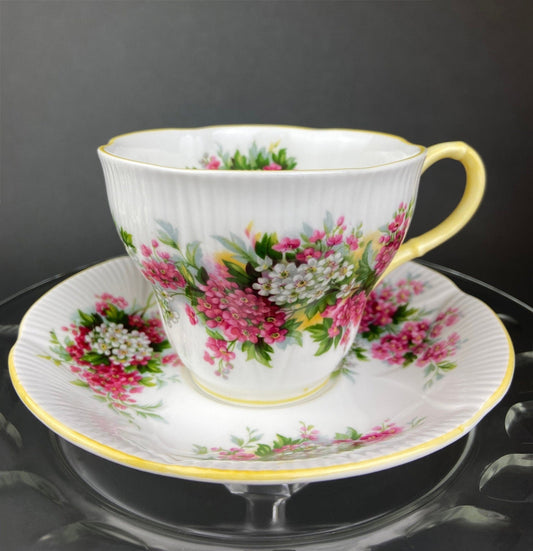 Vintage Royal Albert Cup and Saucer. Blossom Time Series, Hawthorn. Yellow Handle and Rims. - I Bought a Yard Sale