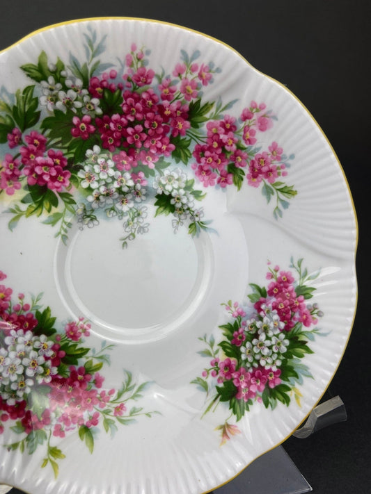 Vintage Royal Albert Cup and Saucer. Blossom Time Series, Hawthorn. Yellow Handle and Rims. - I Bought a Yard Sale