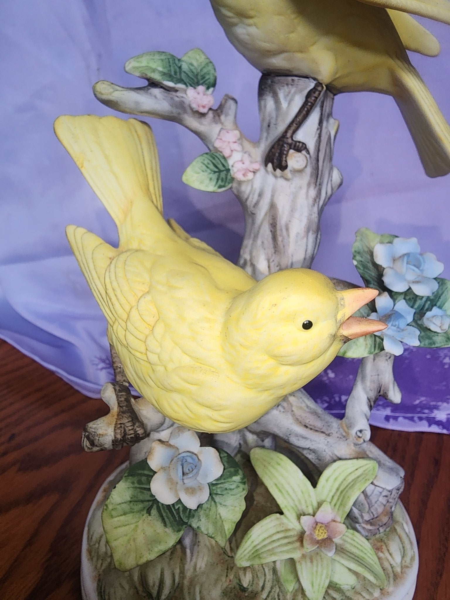 VINTAGE ROYAL CROWN PORCELAIN YELLOW BIRD SCULPTURE FIGURINE BLUE FLOWERS JAPAN - I Bought a Yard Sale