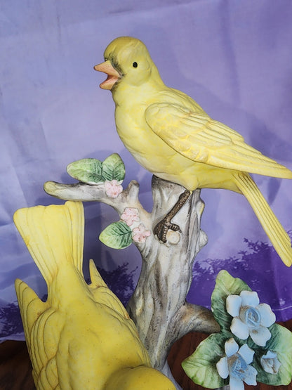 VINTAGE ROYAL CROWN PORCELAIN YELLOW BIRD SCULPTURE FIGURINE BLUE FLOWERS JAPAN - I Bought a Yard Sale