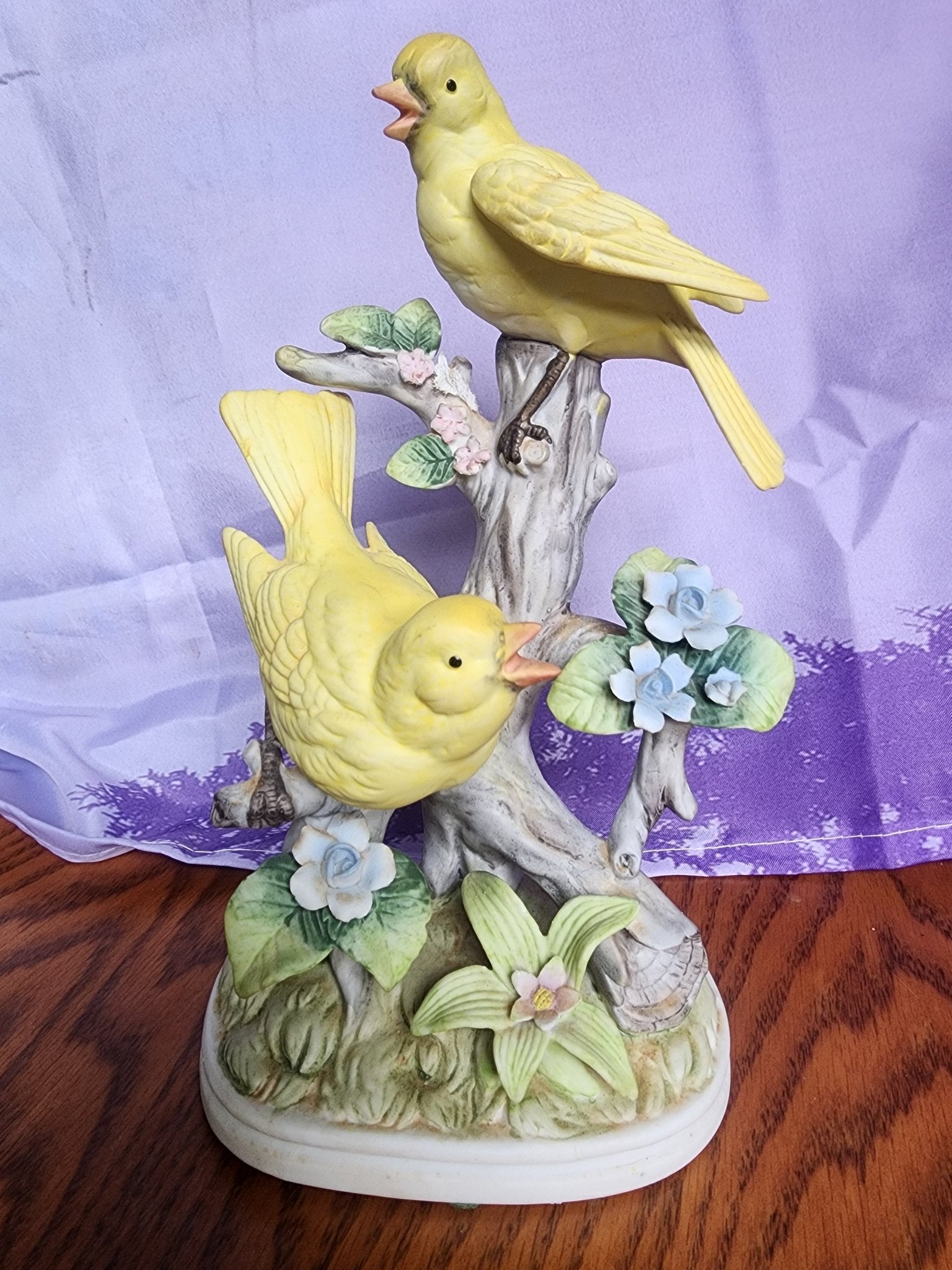 VINTAGE ROYAL CROWN PORCELAIN YELLOW BIRD SCULPTURE FIGURINE BLUE FLOWERS JAPAN - I Bought a Yard Sale