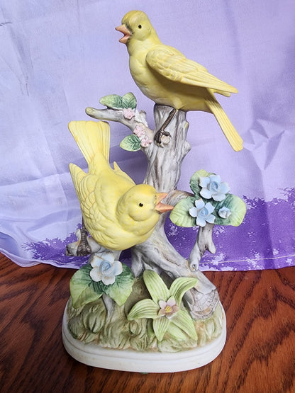 VINTAGE ROYAL CROWN PORCELAIN YELLOW BIRD SCULPTURE FIGURINE BLUE FLOWERS JAPAN - I Bought a Yard Sale