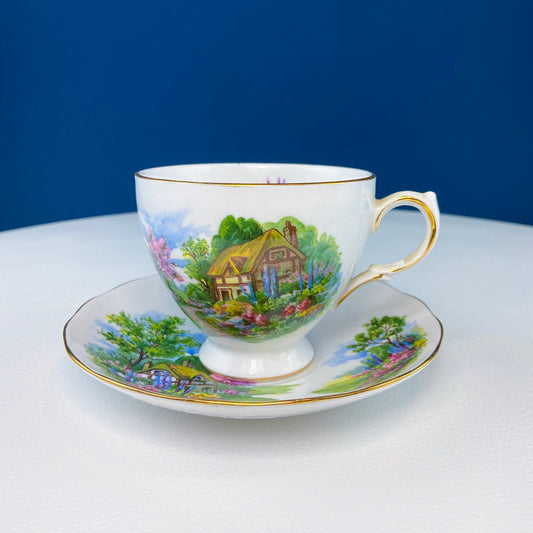 Vintage Royal Vale Tea Cup and Saucer: English Cottage Garden Motif - I Bought a Yard Sale