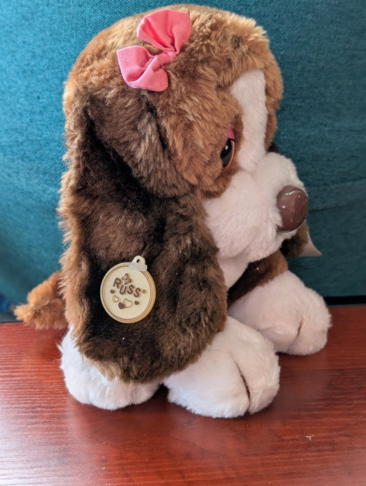 Vintage Russ Bertha Bassett Hound Brown Dog Plush Pink Bow 9" Stuffed Animal Tag - I Bought a Yard Sale