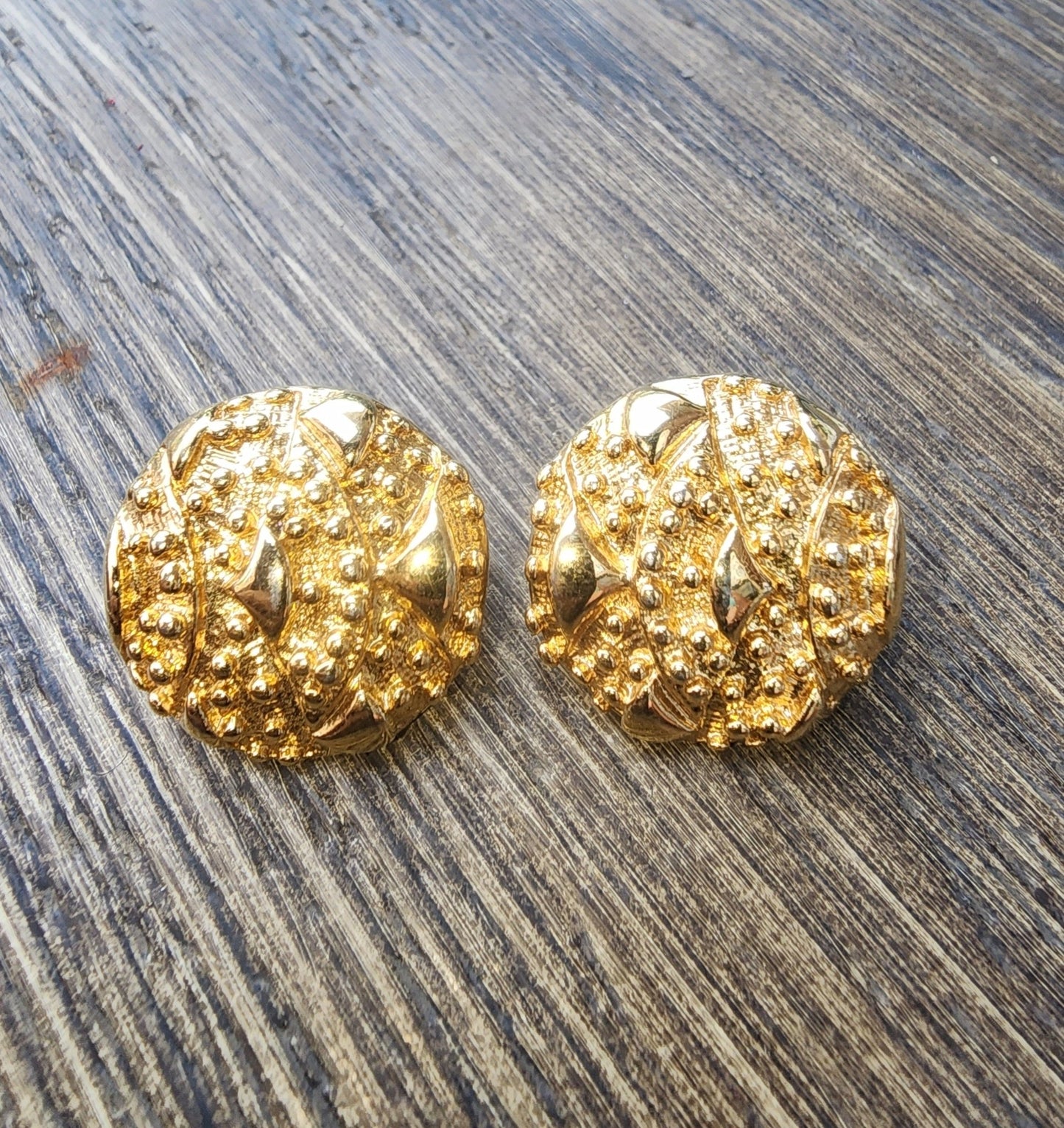 Vintage Sarah Coventry Gold Tone Textured Clip - On Earrings. Button style with a unique nugget texture. Excellent condition." - I Bought a Yard Sale