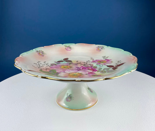 Vintage Schumann Arzberg Germany Cake Stand: Hand - Painted Tea Rose Porcelain - I Bought a Yard Sale