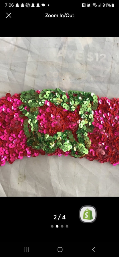 Vintage Sequin belt with lots of stretch neon pink & green - I Bought a Yard Sale