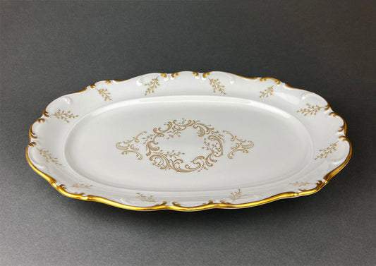 Vintage Serving Platter. Fine Porcelain Serving Dish by Schumann Arzberg, Germany. White Tableware with Gold Rime and Detailing.. - I Bought a Yard Sale