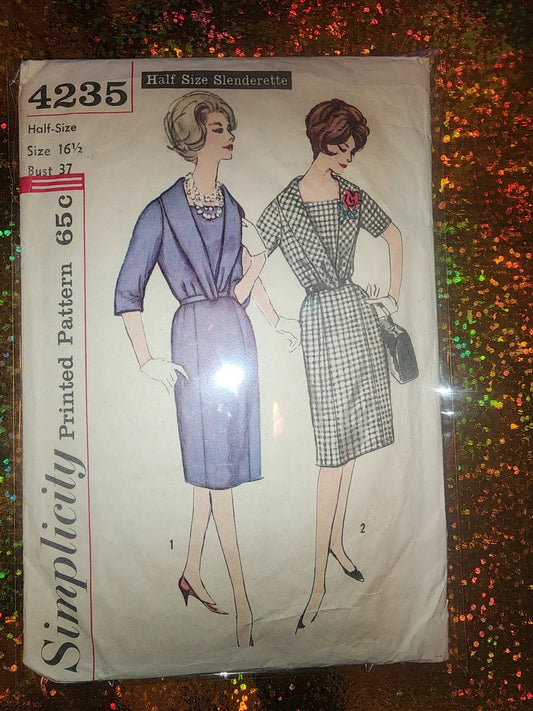 Vintage Simplicity Pattern 4235 16 1/2 half size slenderette measurement bust 37 waist 31 hip 41 cut pattern - I Bought a Yard Sale