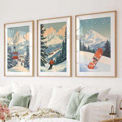 Vintage Ski Poster Set of 3. Snowboard, Skier & Ski Lift Wall Art - I Bought a Yard Sale