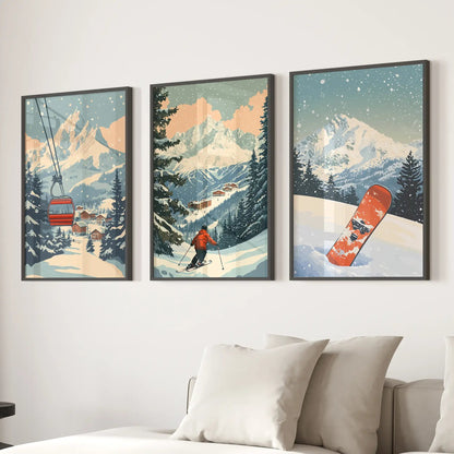 Vintage Ski Poster Set of 3. Snowboard, Skier & Ski Lift Wall Art - I Bought a Yard Sale