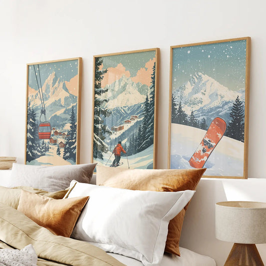 Vintage Ski Poster Set of 3. Snowboard, Skier & Ski Lift Wall Art - I Bought a Yard Sale