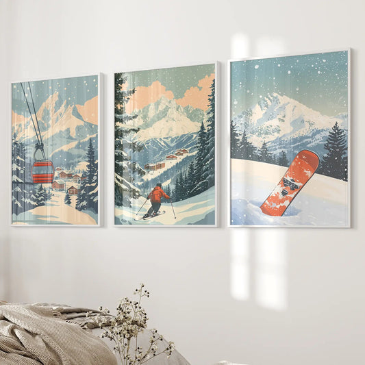 Vintage Ski Poster Set of 3. Snowboard, Skier & Ski Lift Wall Art - I Bought a Yard Sale