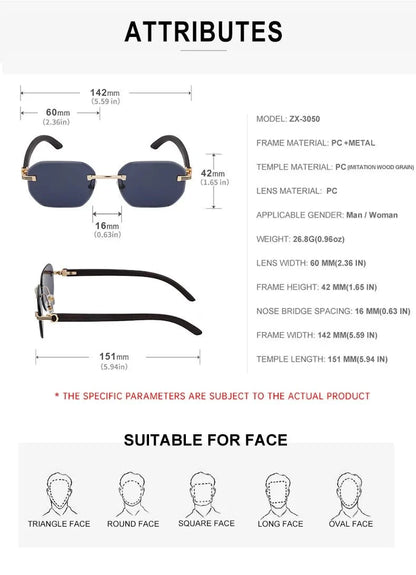 Vintage Square Rimless Sunglasses | Frameless UV Protection Eyewear for Men