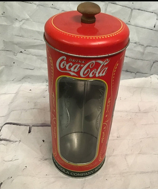 Vintage Tin Coca Cola straw holder has a little rust on rim of top - I Bought a Yard Sale
