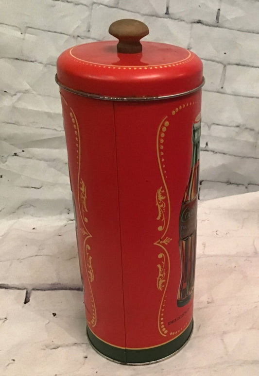 Vintage Tin Coca Cola straw holder has a little rust on rim of top - I Bought a Yard Sale