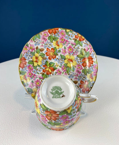 Vintage Tuscan Cup and Saucer: Hand - Painted Floral Tea Set - I Bought a Yard Sale