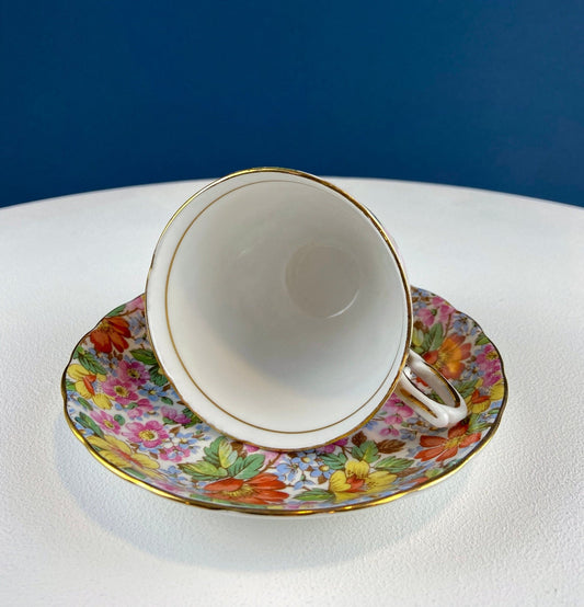 Vintage Tuscan Cup and Saucer: Hand - Painted Floral Tea Set - I Bought a Yard Sale