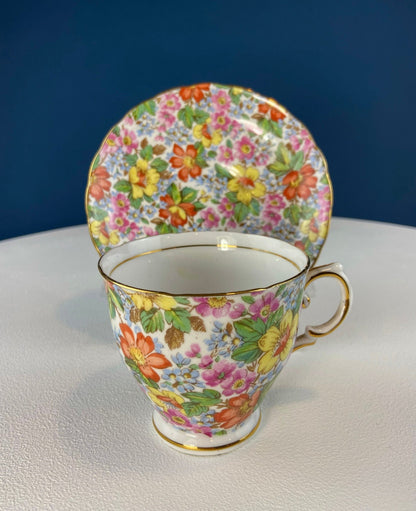 Vintage Tuscan Cup and Saucer: Hand - Painted Floral Tea Set - I Bought a Yard Sale