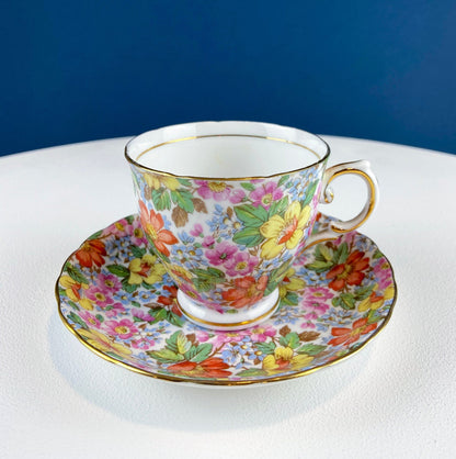 Vintage Tuscan Cup and Saucer: Hand - Painted Floral Tea Set - I Bought a Yard Sale