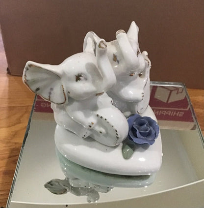Vintage Victorian 2 sets of Porcelain Elephants on heart base with rose accents - I Bought a Yard Sale