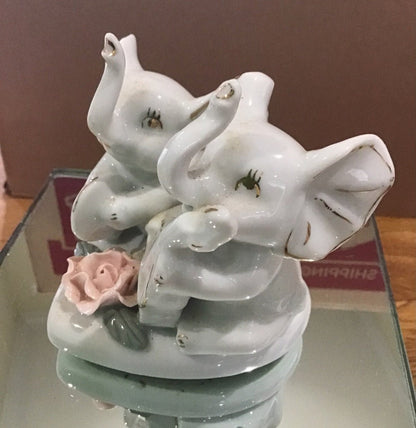 Vintage Victorian 2 sets of Porcelain Elephants on heart base with rose accents - I Bought a Yard Sale